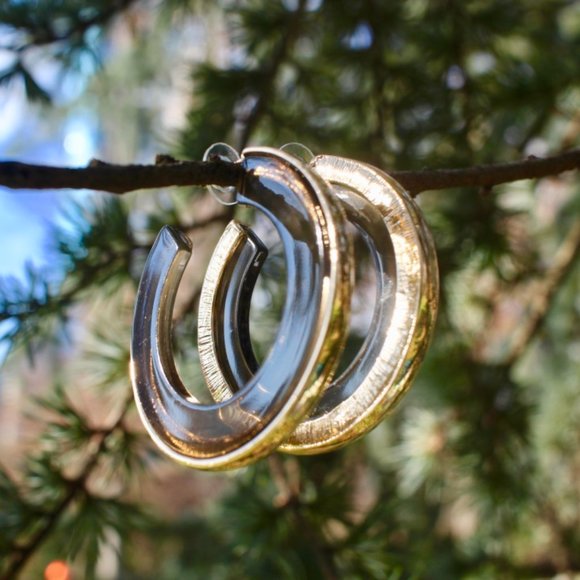 ANTHRO x BaubleBar Gold Clear Thick Hoops Earrings - Picture 3 of 12